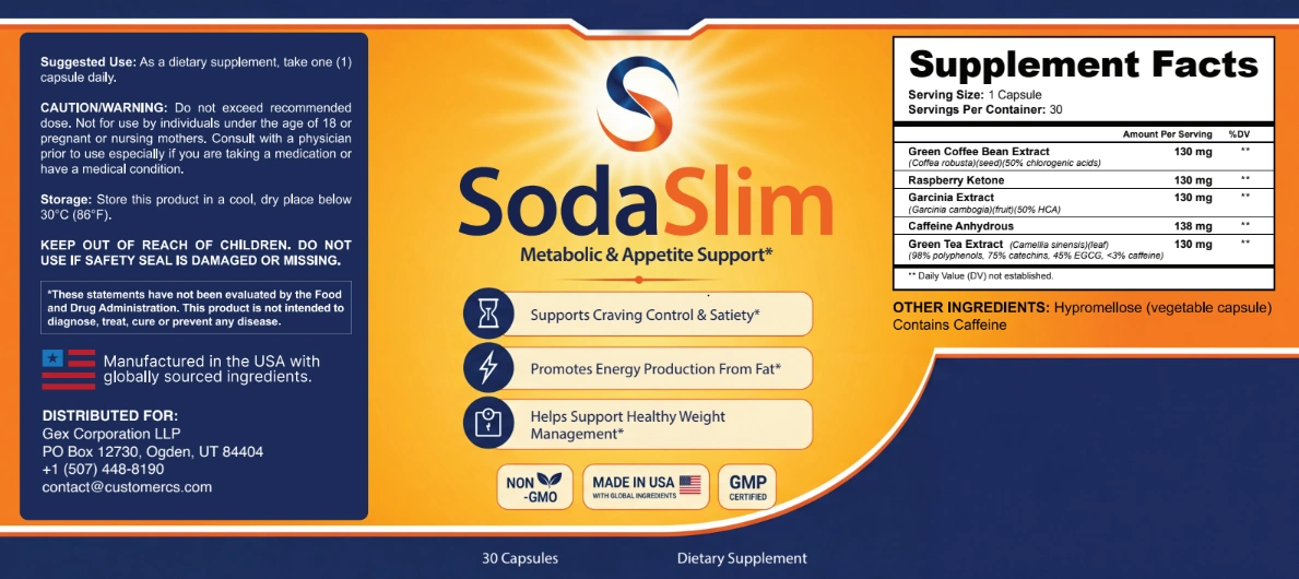SodaSlim full Supplement Facts label
